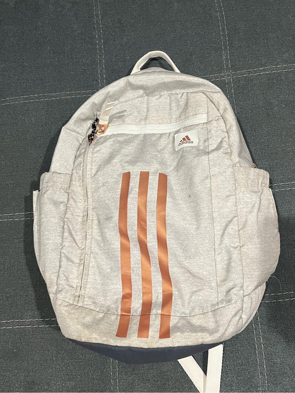adidas Light Gray Backpack with Rose Gold Stripe Accents